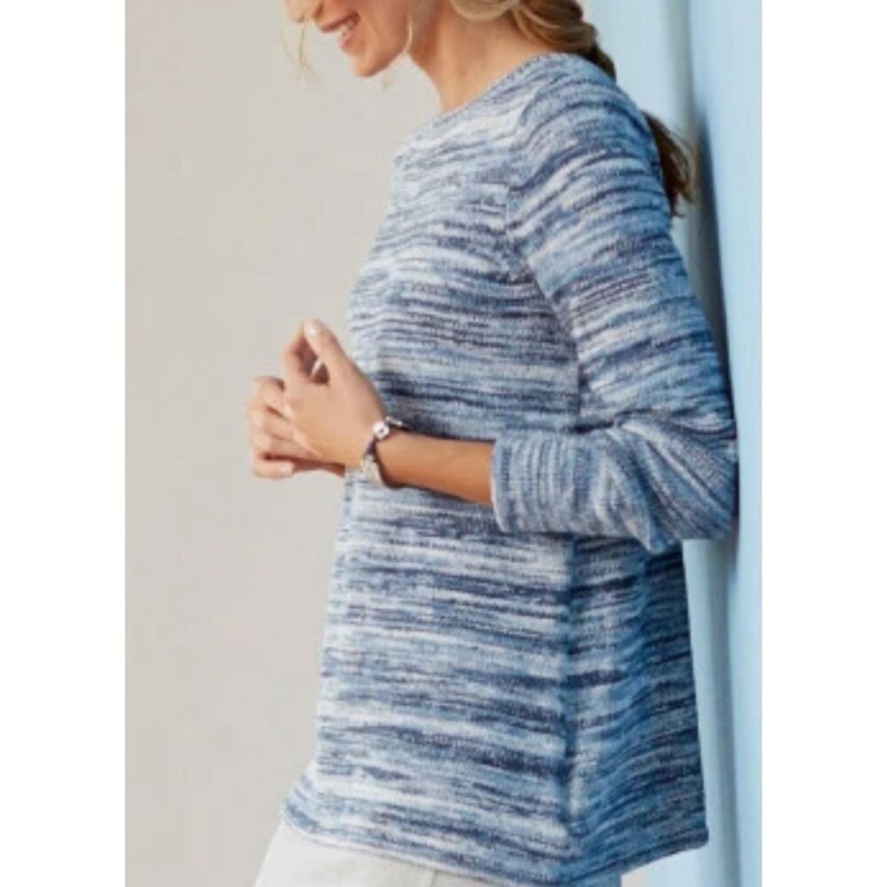 J. JILL Womens' Blue & White Spaced-Dyed Cotton Marled Pullover Sweater Sz L - Picture 3 of 8